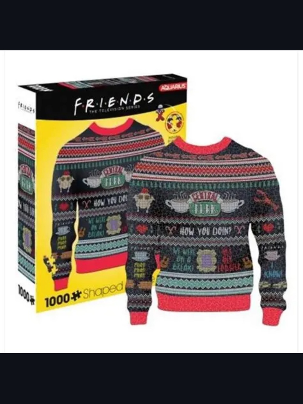 1000 PIECE FRIENDS PUZZLE SWEATER SHAPED AQUARIUS CENTRAL PERK HOLIDAY NEW